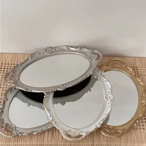 Miroir mural décoratif de forme ovale, plateau de rangement de bijoux en verre Vintage français, taille de bureau, assiette de service