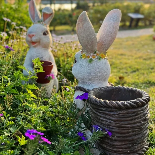 Bassin de maintien créatif en résine de lapin pour jardin – vue 4