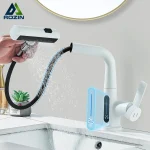 Robinet de lavabo à affichage numérique, robinets de salle de bains extractibles, buse à 3 voies, pulvérisateur à jet de pluie, mitigeur d&rsquo;eau chaude et froide