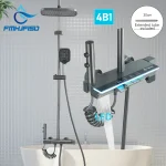 Ensemble de douche gris, système de douche à affichage numérique intelligent à quatre fonctions, ensemble de robinets de douche à clé de Piano mural pressurisé à pluie
