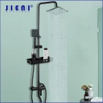 JIENI mat noir pluie robinet de douche ensemble mat noir baignoire douche mitigeur robinet & étagère de rangement douche mitigeur robinet