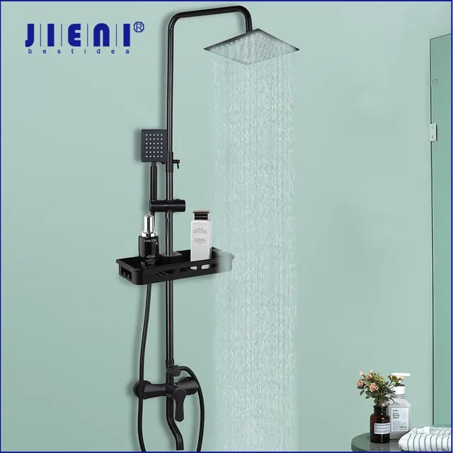 JIENI mat noir pluie robinet de douche ensemble mat noir…
