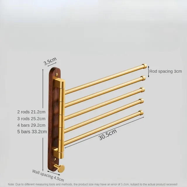 Porte serviettes rotatif mural cinq bras noyer aluminium… – vue 6