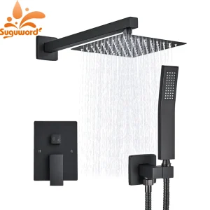 Robinet de douche de salle de bains 8/10/12/16 pouces, douche à pluie murale, système de douche mélangeur d&rsquo;eau chaude et froide dissimulé avec boîte intégrée