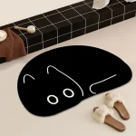 Tapis de bain à séchage rapide chat noir, mignons tapis de sol absorbants pour salle de bain, baignoire avec fond en caoutchouc antidérapant, coussinets de pieds de petite taille