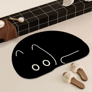 Tapis de bain à séchage rapide chat noir, mignons tapis de sol absorbants pour salle de bain, baignoire avec fond en caoutchouc antidérapant, coussinets de pieds de petite taille