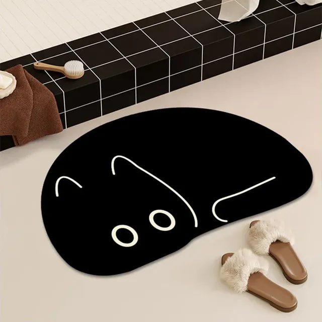 Tapis de bain à séchage rapide chat noir