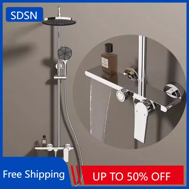 Ensemble de système de douche de salle de bains chromé… – vue 2