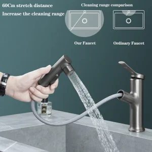 Robinet d’évier de cuisine de salle de bains en alliage d’aluminium, mélange chaud et froid, Installation de pont de lavabo extractible, accessoires de robinet d’eau Robinet d’évier de cuisine de salle de bains en alliage d’aluminium, mélange chaud et froid, Installation de pont de lavabo extractible, accessoires de robinet d’eau