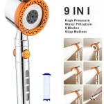 Pommeau de douche à grand débit 9 en 1, avec filtre, 6 Modes, haute pression, économie d&rsquo;eau, Massage, robinet de douche Portable, accessoires de salle de bains