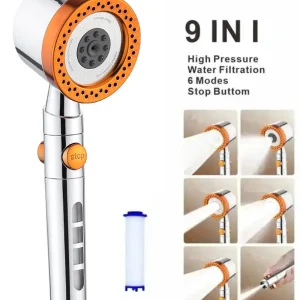 Pommeau de douche à grand débit 9 en 1, avec filtre, 6 Modes, haute pression, économie d’eau, Massage, robinet de douche Portable, accessoires de salle de bains Pommeau de douche à grand débit 9 en 1, avec filtre, 6 Modes, haute pression, économie d’eau, Massage, robinet de douche Portable, accessoires de salle de bains