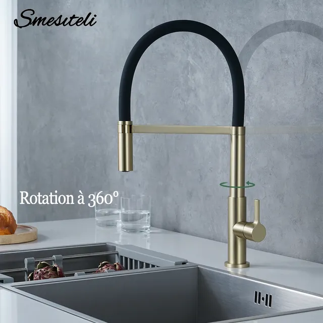 Robinet de cuisine robinet d'évier en or brossé mitigeur… – vue 2