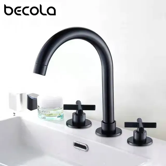 BECOLA robinets de lavabo noirs en laiton chromé poli – vue 2
