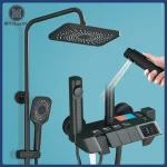 Robinets de salle de bain en laiton, ensemble de douche numérique, Piano noir, robinets de salle de bains intelligents, cascade chaude et froide, système de douche blanche