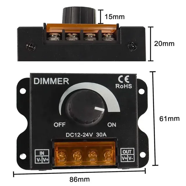 Variateur rotatif LED 12V 24V 30A monophasé compact noir… – vue 4