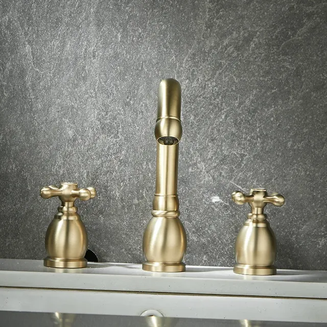Robinet lavabo laiton brossé or mat col cygne bec haut… – vue 4