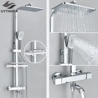 Colonne douche thermostatique noire mate tête pluie carrée grande…
