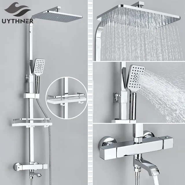 Colonne douche thermostatique noire mate tête pluie…