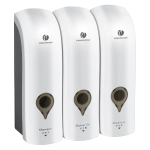 Distributeur de savon liquide mural pour revitalisant/Gel douche/shampooing, bouteilles rechargeables, pompe à savon de salle de bains, sans perceuse