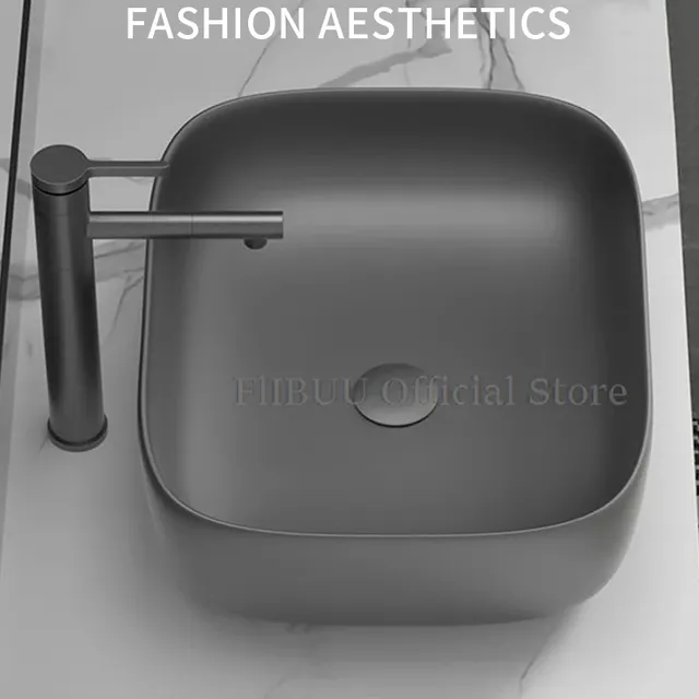 Vasque poser ovale céramique mate gris anthracite effilé… – vue 5