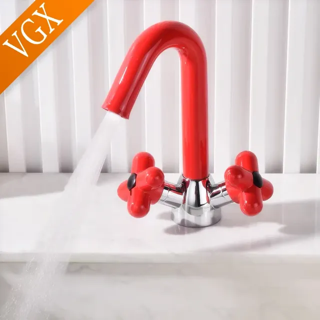 Robinet lavabo mélangeur double poignées rétro moderne… – vue 4
