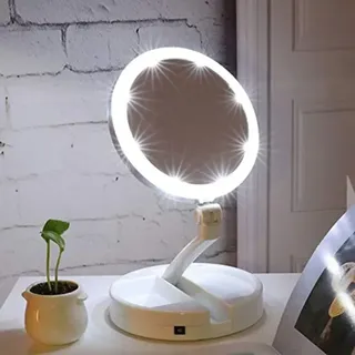 Miroir de maquillage pliant avec lumière LED blanche