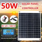 Kit de panneau solaire portable, chargeur solaire USB pour touristes, étanche, cellules solaires, banque d&rsquo;alimentation de téléphone avec contrôleur 10A-60A, 50W, 12V, 5V