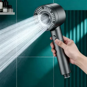 Pommeau de douche haute pression, 5 modes, économie d’eau filtrée, pulvérisation à main avec arrêt à un bouton pour salle de bain, ensemble de douche Pommeau de douche haute pression, 5 modes, économie d’eau filtrée, pulvérisation à main avec arrêt à un bouton pour salle de bain, ensemble de douche