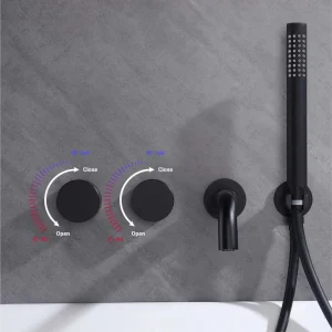 Ensemble de robinets de salle de bains en laiton noir de luxe, pulvérisateur à bec mural avec 2 poignées, robinet de baignoire mélangé chaud et froid à double commande Ensemble de robinets de salle de bains en laiton noir de luxe, pulvérisateur à bec mural avec 2 poignées, robinet de baignoire mélangé chaud et froid à double commande