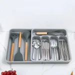 Organisateur de tiroir à couverts en plastique, 6 compartiments, 6 fentes, diviseur de rangement de couverts, anti-poussière, porte-couverts réglable, cuisine