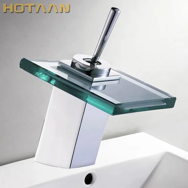 Mitigeur lavabo cascade chrome laiton massif verre… – vue 2