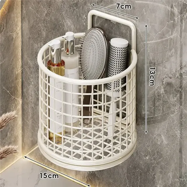Panier métallique laqué crème cylindrique ajouré grille… – vue 6
