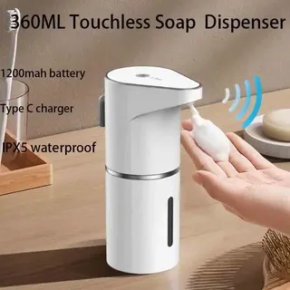 Distributeur savon moussant sans contact 360ml blanc cylindrique…
