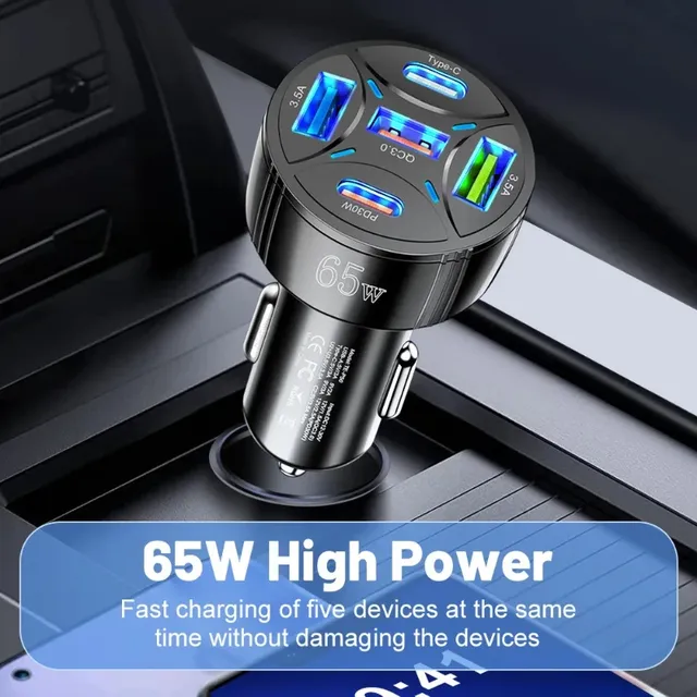 Chargeur de voiture USB 5 ports 65W – vue 3
