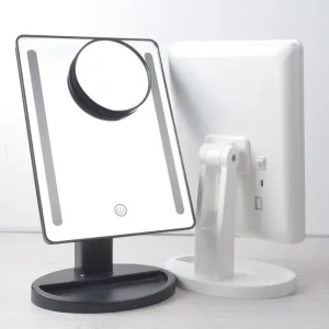 miroir maquillage LED éclairage tactile intensité réglable grossissant 10x insert amovible socle rangement USB rechargeable ABS blanc inclinable pivotant miroir maquillage LED éclairage tactile intensité réglable grossissant 10x insert amovible socle rangement USB rechargeable ABS blanc inclinable pivotant