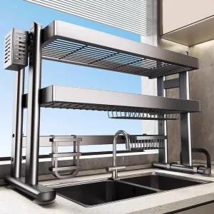 Égouttoir à vaisselle sur l&rsquo;évier, organisateur d&rsquo;évier de cuisine, étagère de rangement multifonctionnelle pour vaisselle, support d&rsquo;assiette et de bol peu encombrant