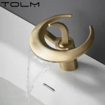 TOLM robinets de lavabo noir or brossé, robinet de salle de bains cascade, mitigeur de lavabo à poignée unique, robinet de bain, robinets d&rsquo;eau d&rsquo;évier en laiton