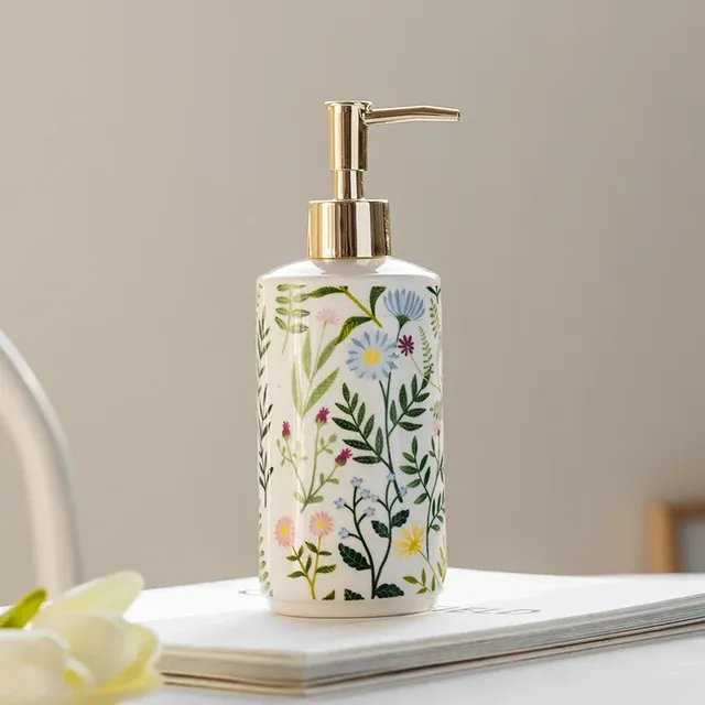 Distributeur savon céramique blanc pompe dorée motif… – vue 3