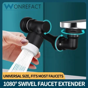 Bras mécanique noir, robinet universel, lavabo de lavage du visage, connecteur d&rsquo;extension anti-éclaboussures, buse d&rsquo;eau pouvant être tournée, toilettes, bain