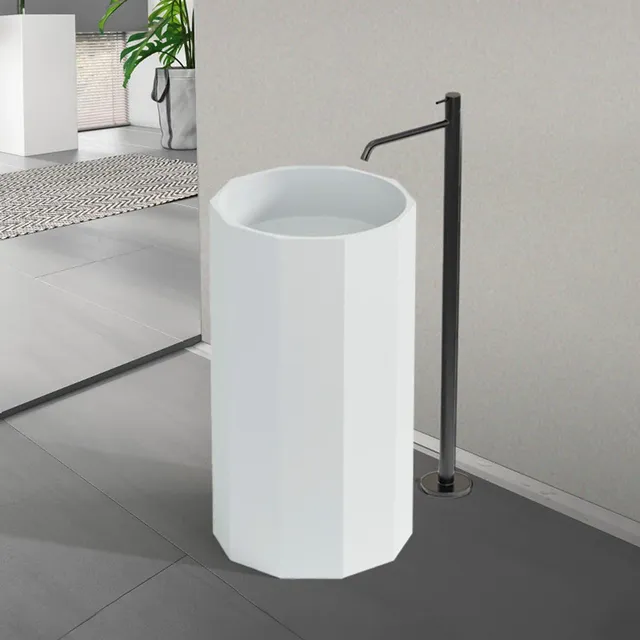 Vasque colonne autoportante surface solide pierre marbre… – vue 5