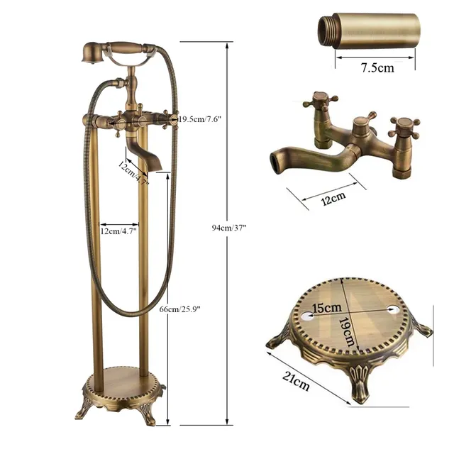 Robinet de baignoire autoportant en laiton Antique – vue 6