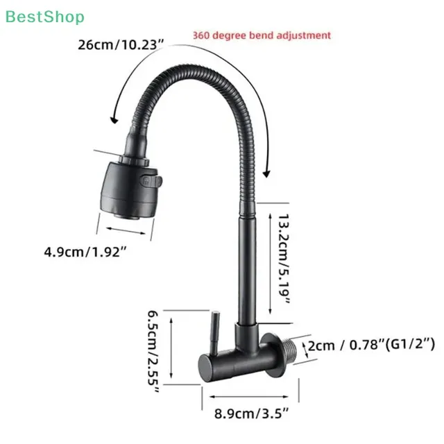 Robinet mural noir mat acier inoxydable col cygne… – vue 7