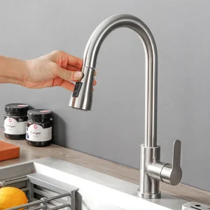 Robinet de cuisine extractible en acier inoxydable avec 360 °   eau pétillante rotative + douche mode double sortie (brossé/noir disponible)
