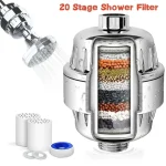 Filtre à eau de douche à haut rendement, 15-20 étapes, pour éliminer les métaux lourds, fluorure de chlore filtrée, adoucit l&rsquo;eau dure pour douche