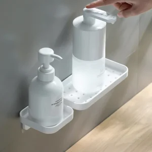 Étagère de rangement égouttable pour salle de bain, petits accessoires de salle de bain blancs, étagère murale sans poinçon, rangement de fournitures de lavage Étagère de rangement égouttable pour salle de bain, petits accessoires de salle de bain blancs, étagère murale sans poinçon, rangement de fournitures de lavage