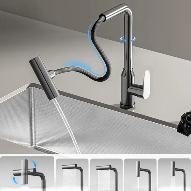 Robinet de cuisine extractible en acier inoxydable – vue 3