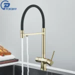 Robinet d&rsquo;eau potable en or brossé pour touristes, grue filtrée, robinet monté sur le pont, supporter ficateur de cuisine, chaud et froid, F/05 et