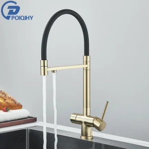 Robinet d&rsquo;eau potable en or brossé pour touristes, grue filtrée, robinet monté sur le pont, supporter ficateur de cuisine, chaud et froid, F/05 et