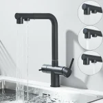 Uythner – robinet de cuisine avec filtre à eau et deux poignées, mitigeur extractible monté sur le pont, Rotation à 360 degrés, Purification de l&rsquo;eau