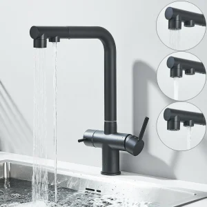 Uythner – robinet de cuisine avec filtre à eau et deux poignées, mitigeur extractible monté sur le pont, Rotation à 360 degrés, Purification de l&rsquo;eau